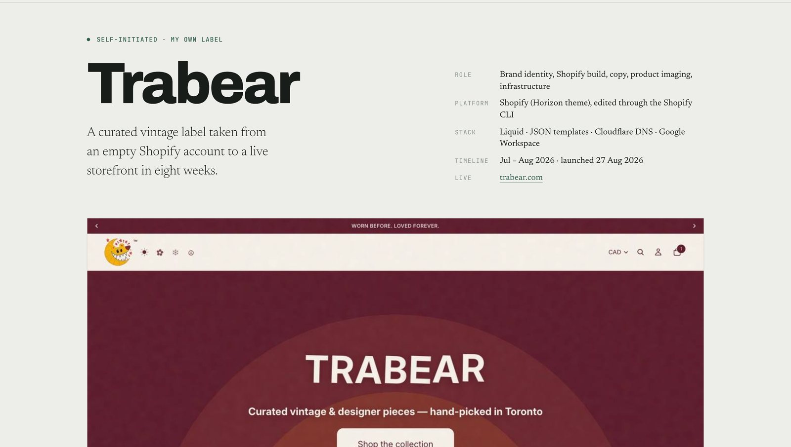 A one-page case study about building the TRABEAR store