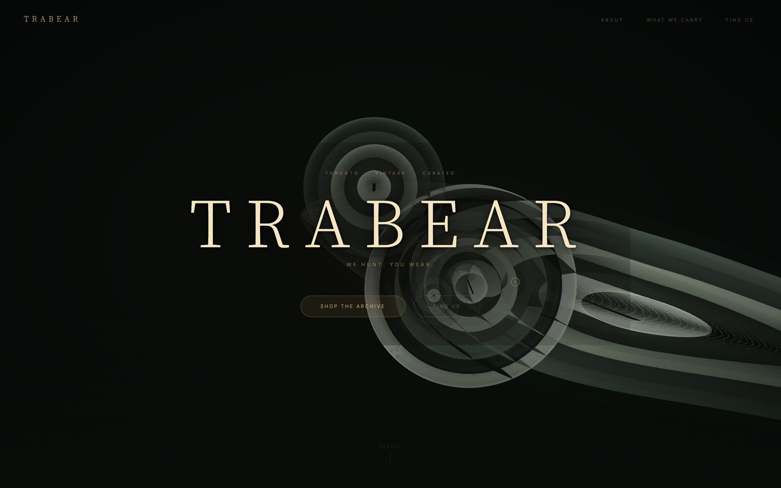 TRABEAR concept landing page with a flowing line sculpture