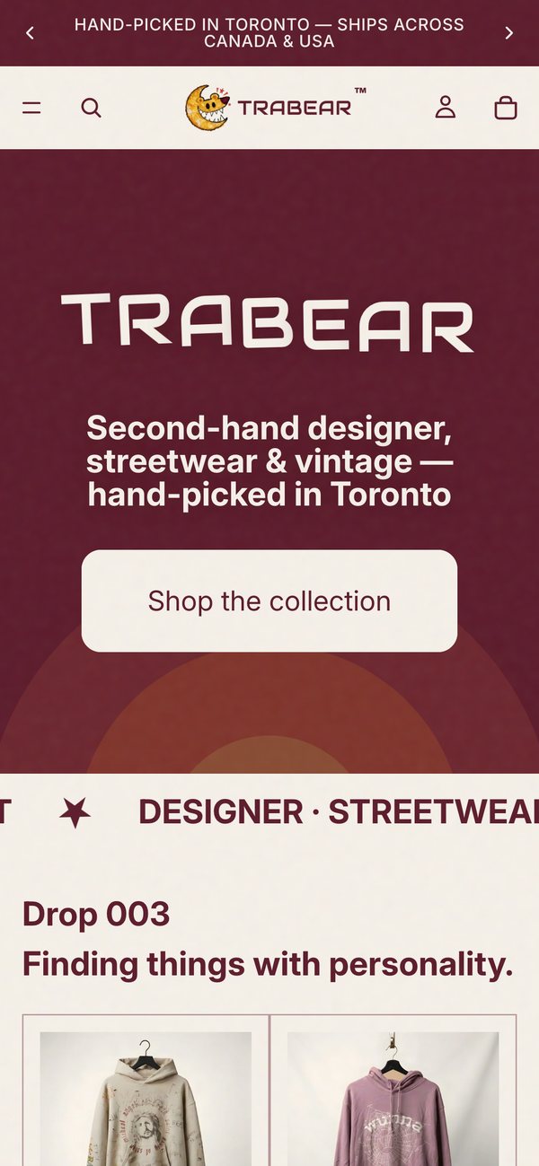 TRABEAR store on a phone